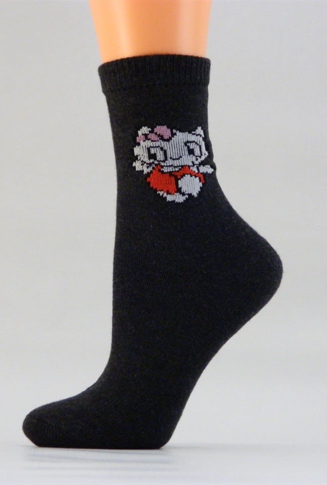 Dětské bavlněné ponožky Benet D012 kočka-antracit vel. 16(24)-17(25)